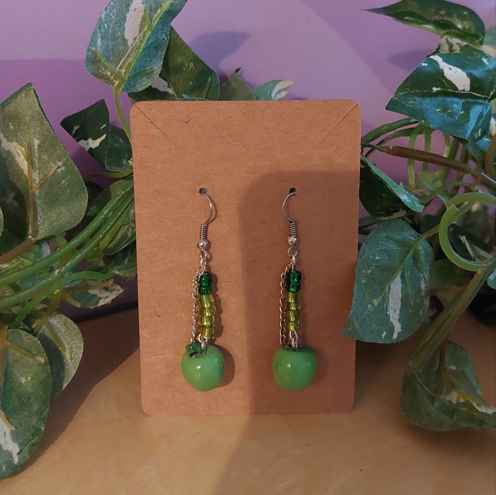 Handmade green apple charm earrings
